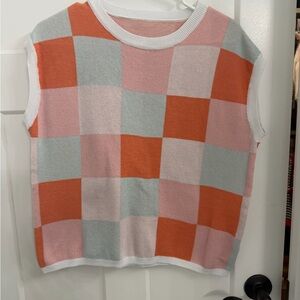 Colorful Checkered Sleeveless Sweater